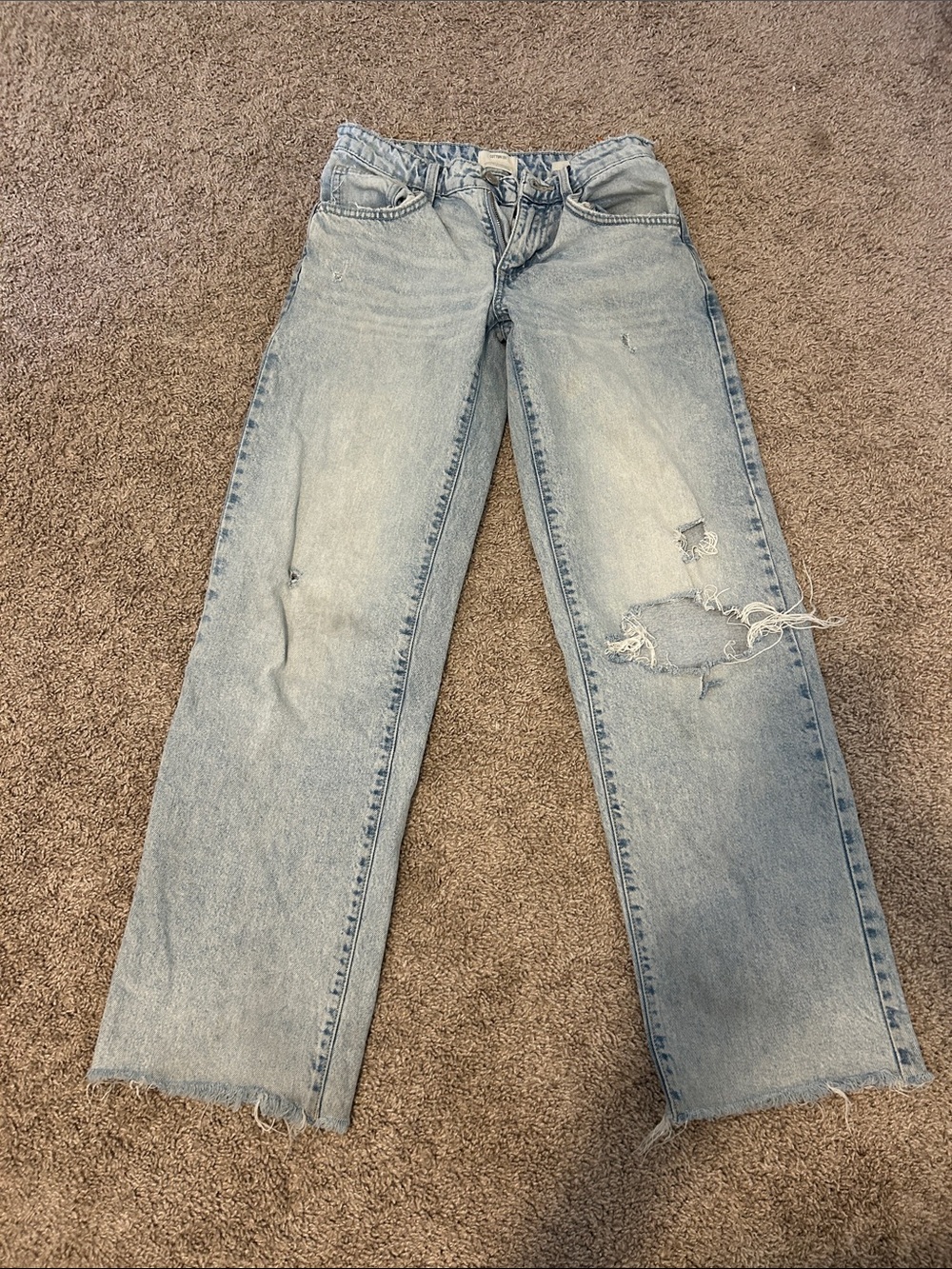 Cotton On Light Blue Distressed Straight Leg Jeans